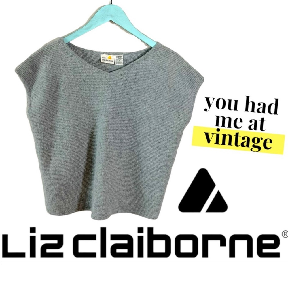 Liz Claiborne Vintage Lambswool Angora Rabbit Hair Sleeveless Boxy Grey Sweater